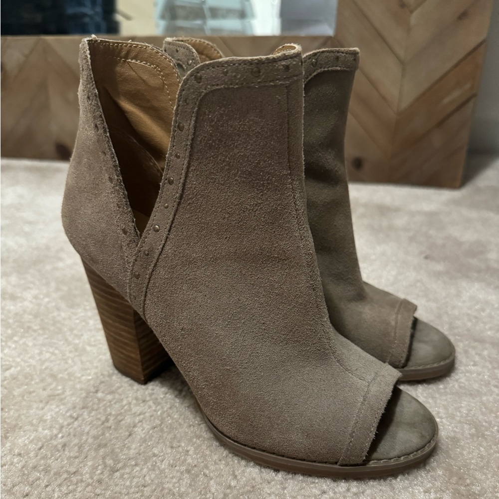 Lucky Brand Genuine Suede Peep Toe Booties - Picture 2 of 7